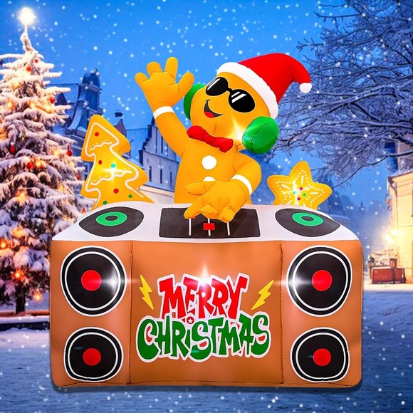 2025 ANIMATED LED Christmas Inflatable DJ Gingerbread Man...